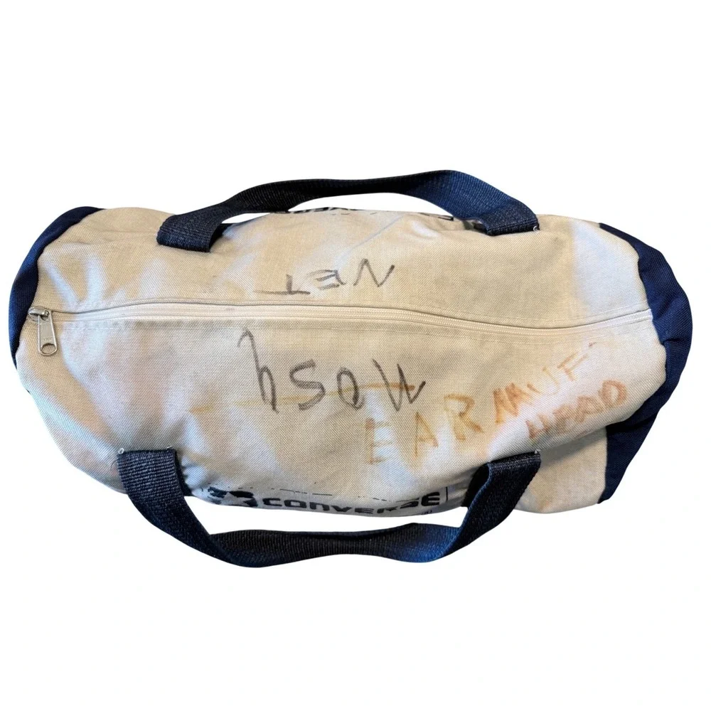 Vintage Converse All Star Canvas Duffle Bag Navy Blue Cream Barrel Gym Bag